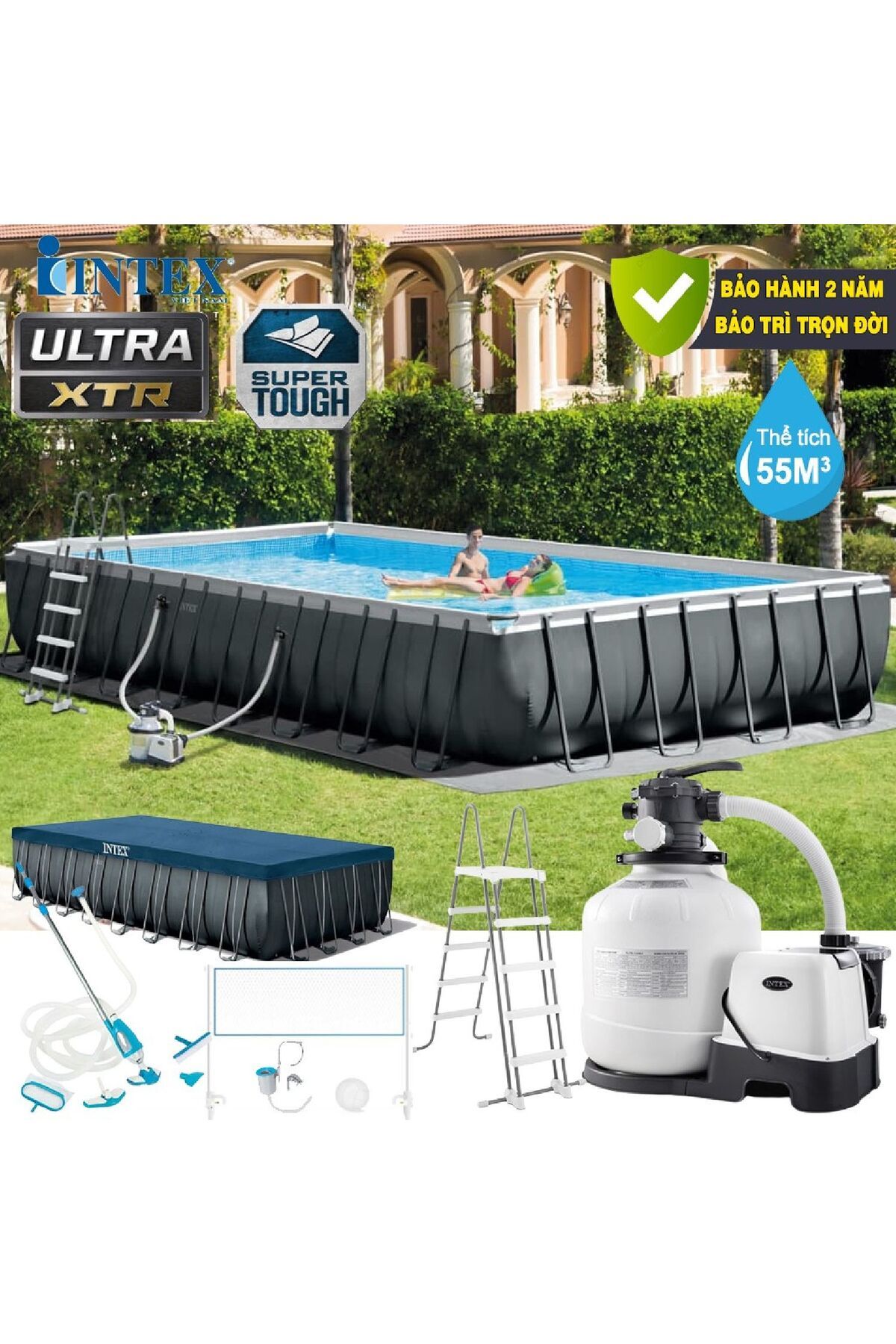 Intex İntex 26378 975x488x132cm Ultra XTR Prefabrik Aile Havuzu Deluxe Set