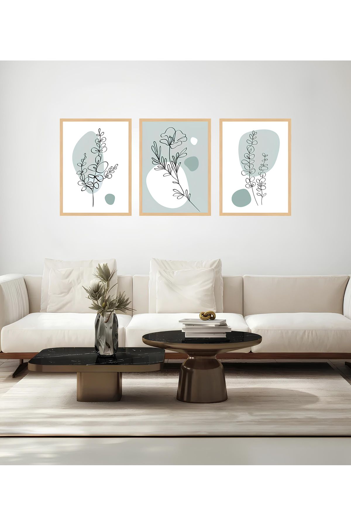 Tuba Decor 3 Parça Ahşap Çerçeve Görünümlü bohem MDF Tablo Seti