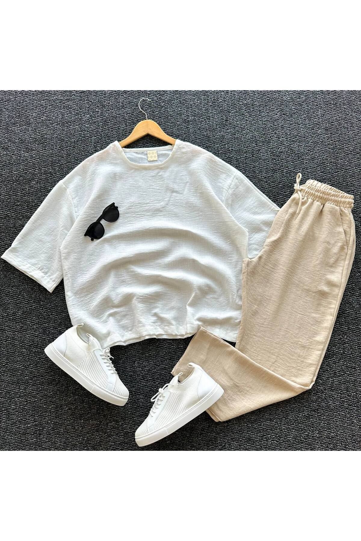 tetramoda Bisiklet Yaka Yarım Kol Oversize Kısa Kol T-shirt Pantolon Takım 2'li set