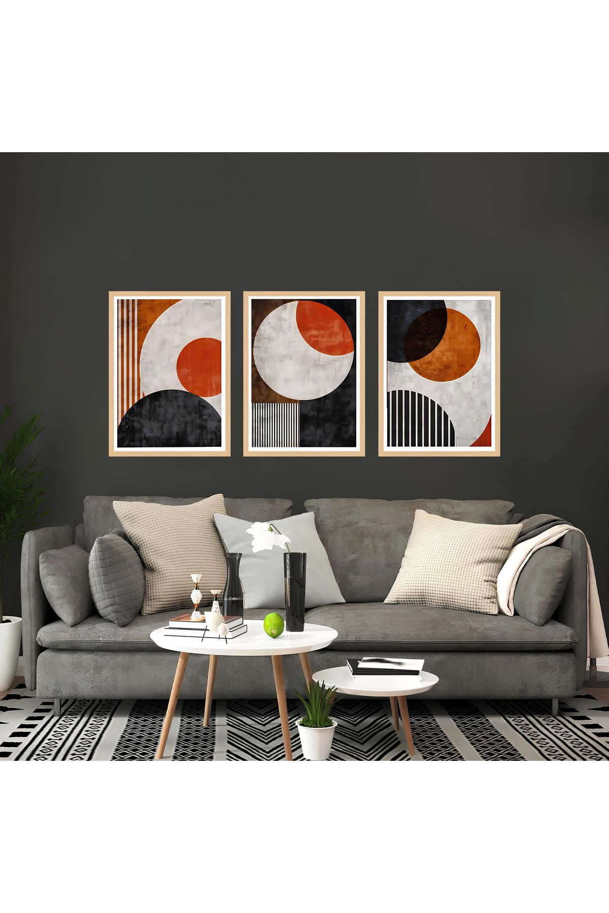 Tuba Decor 3 Parça Ahşap Çerçeve Görünümlü MDF Tablo Seti
