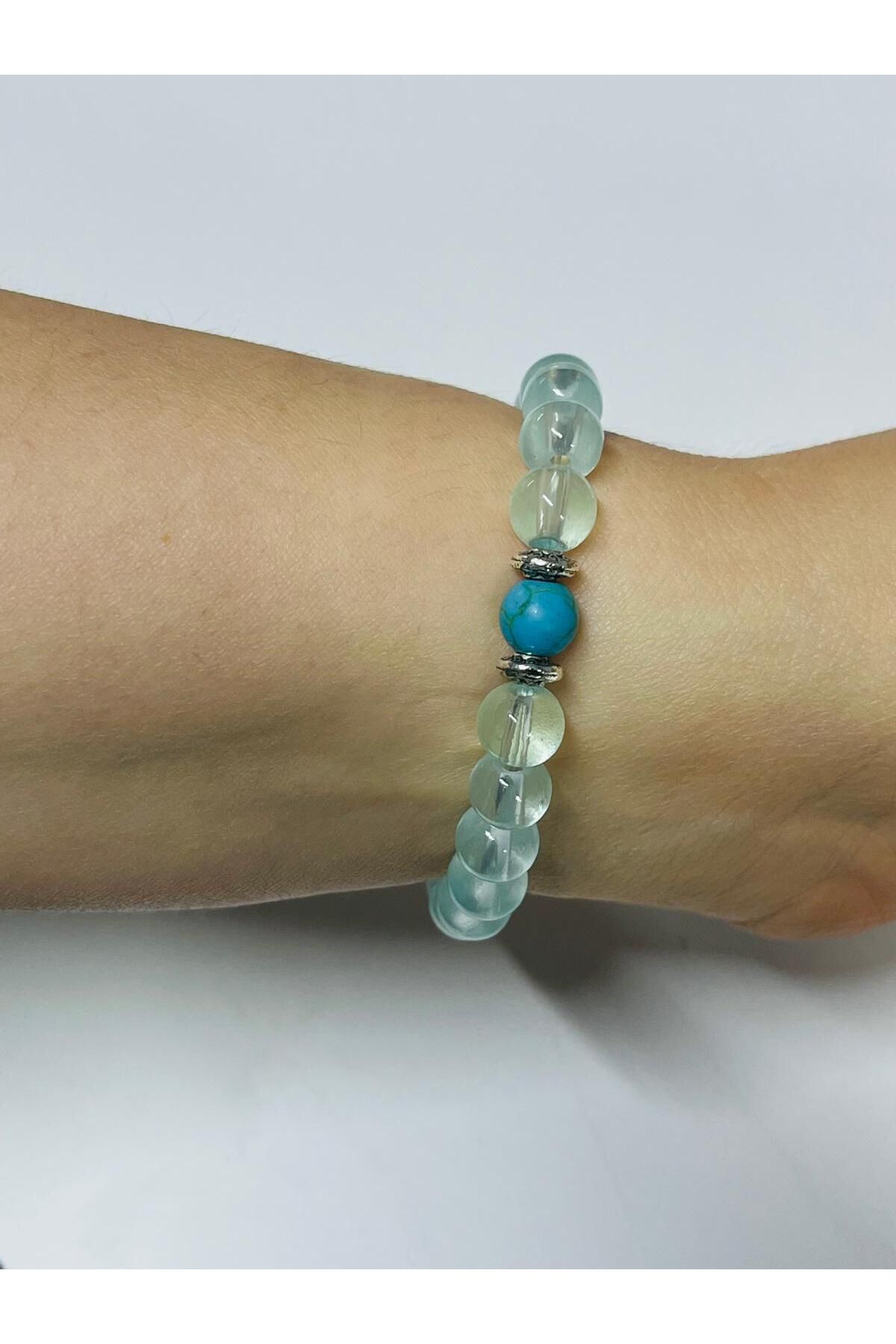 süslühome şeffaf doğal firuze taşlı hediyelik unisex bileklik