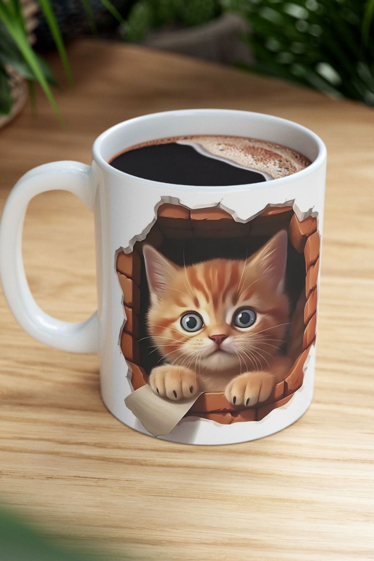 GİZ HANIM KEDİLİ 3 BOYUTLU SEVİMLİ ÖZEL TASARIM PORSELEN KUPA BARDAK KAHVE BARDAĞI