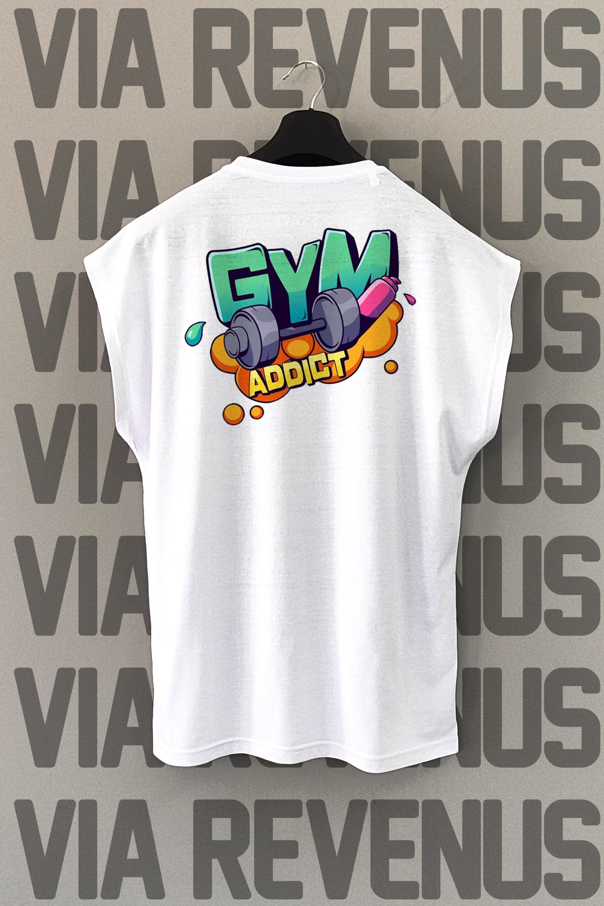 Vordevia Gym Addict Sırt Baskılı Sıfır Kollu Bisiklet Yaka Spor Tshirt