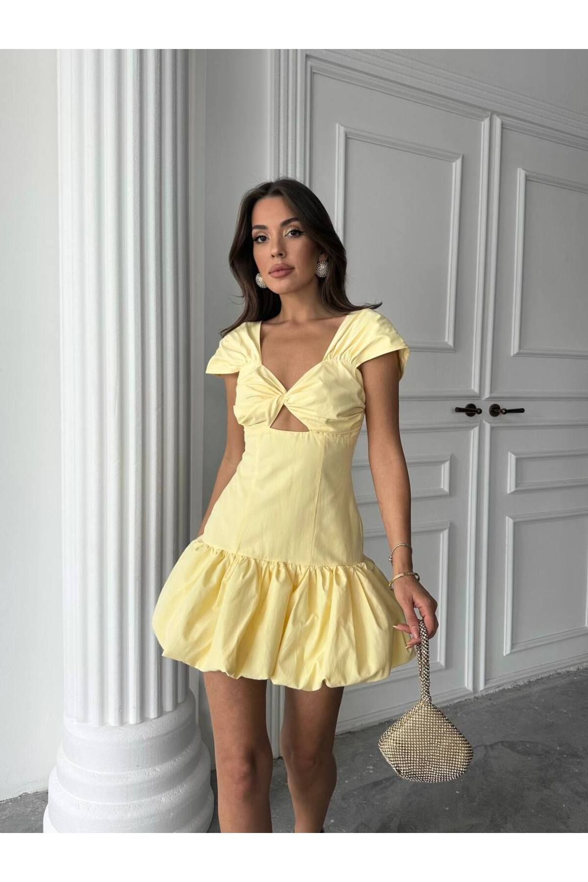 Sevenday Kadın Poplin Kumaş Göğüs Detaylı Mini Elbise