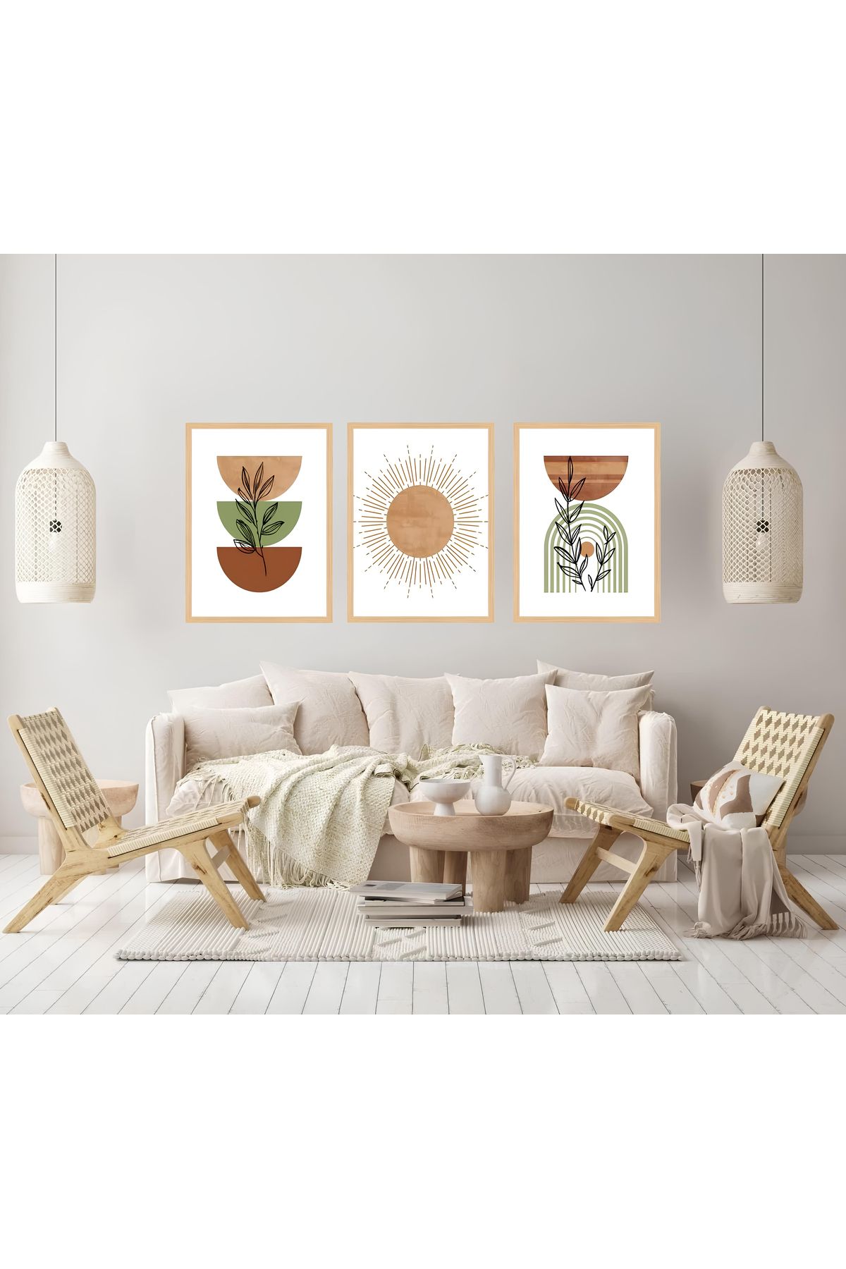 Tuba Decor 3 Parça Ahşap Çerçeve Görünümlü MDF Tablo Seti