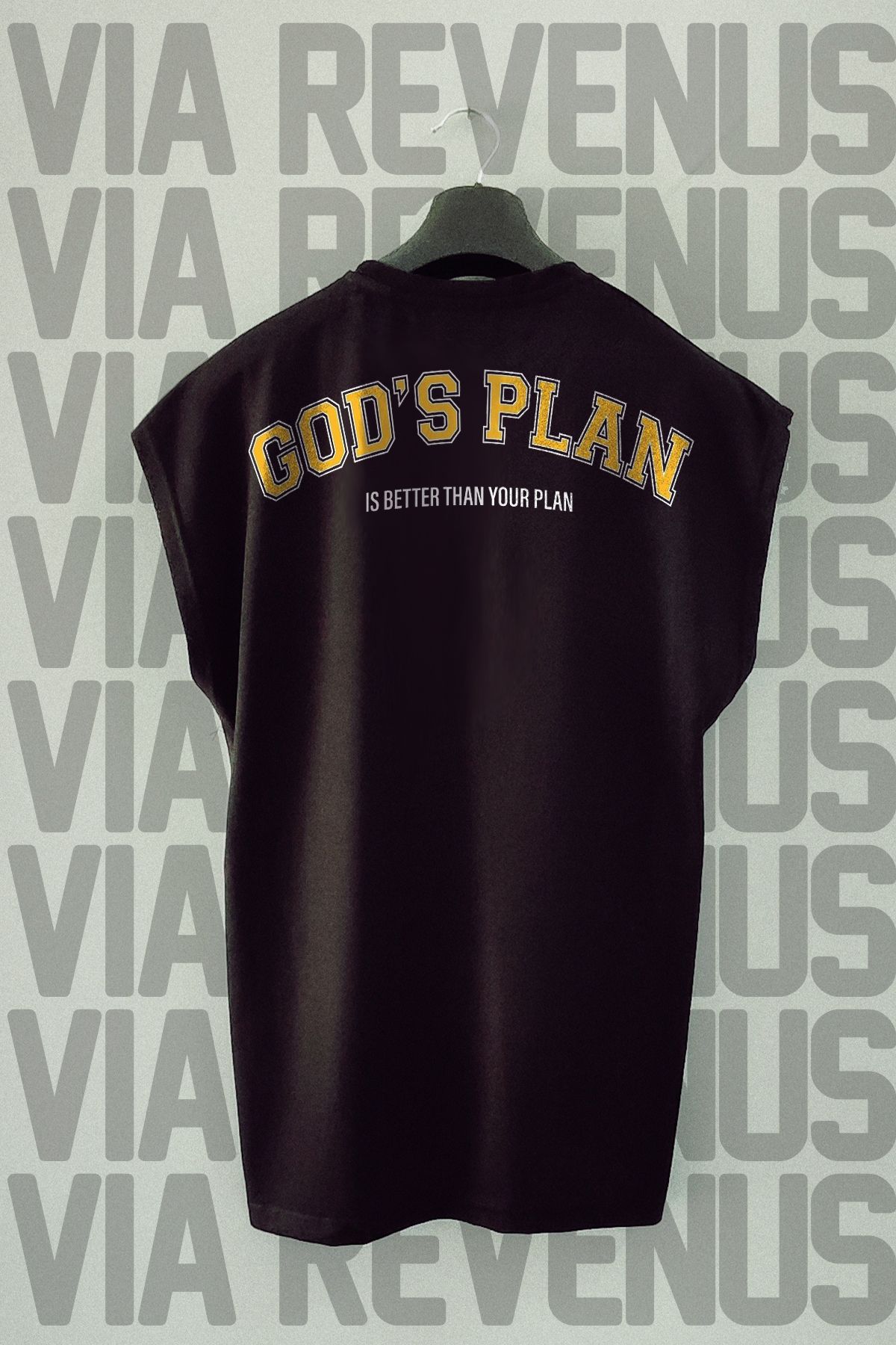 Vordevia God's Plan Sırt Baskılı Sıfır Kollu Bisiklet Yaka Spor Tshirt