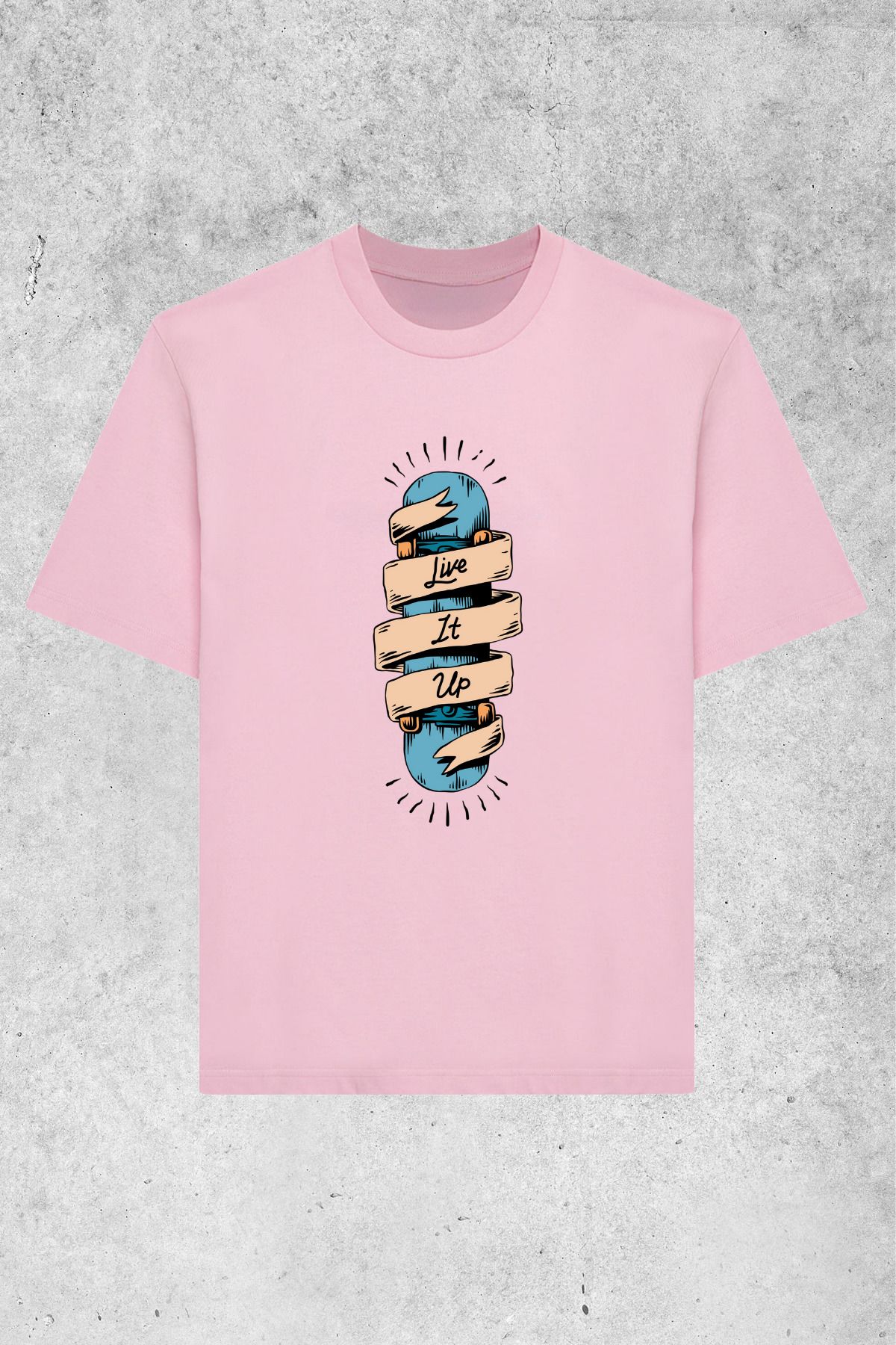 MOLICO Basic Unisex sıfır yaka kısa kolllu LIVE IT UP BASKILI tshirt