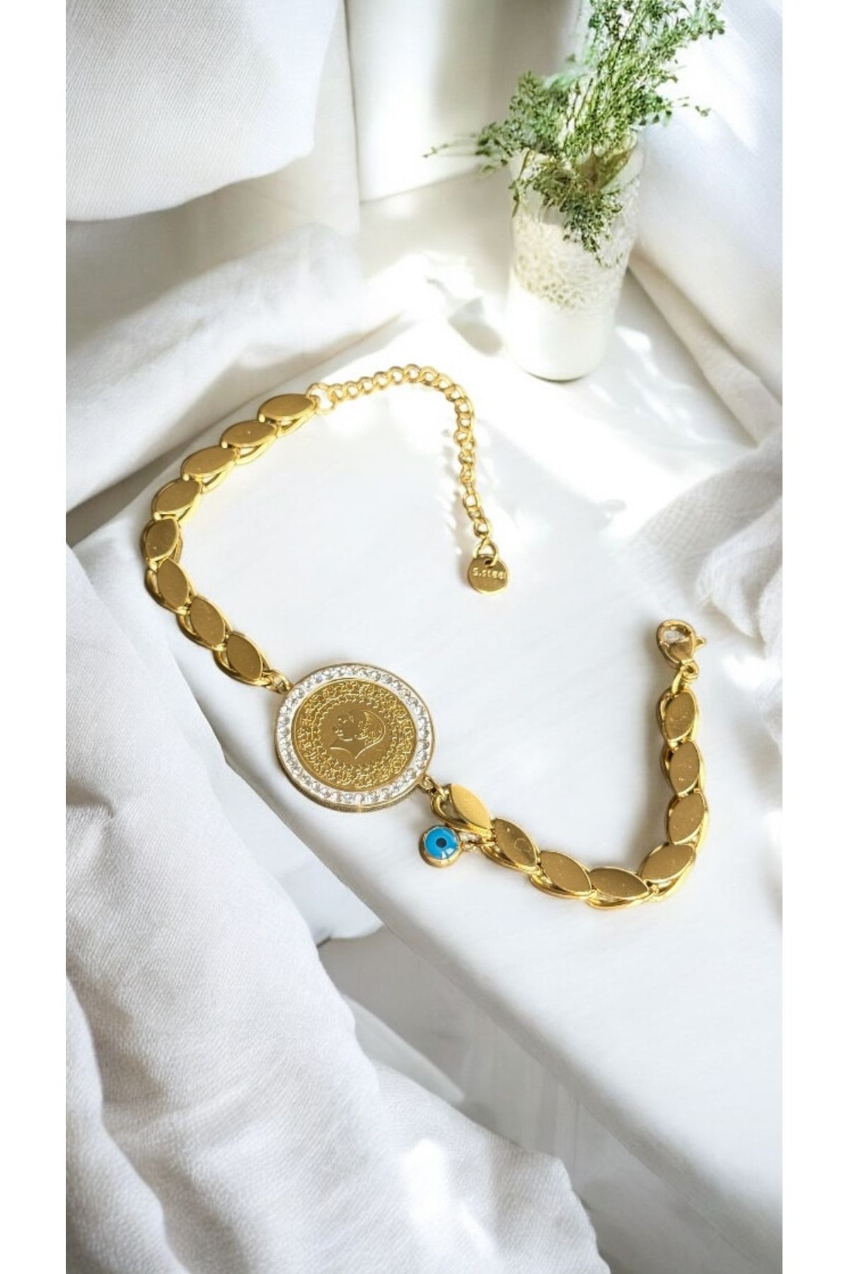 İNN JEWELLERY Çelik Bileklik Kararmaz Antialerjik Çeyrekli Figürlü (2 Yıl İthalatçı Garantili)