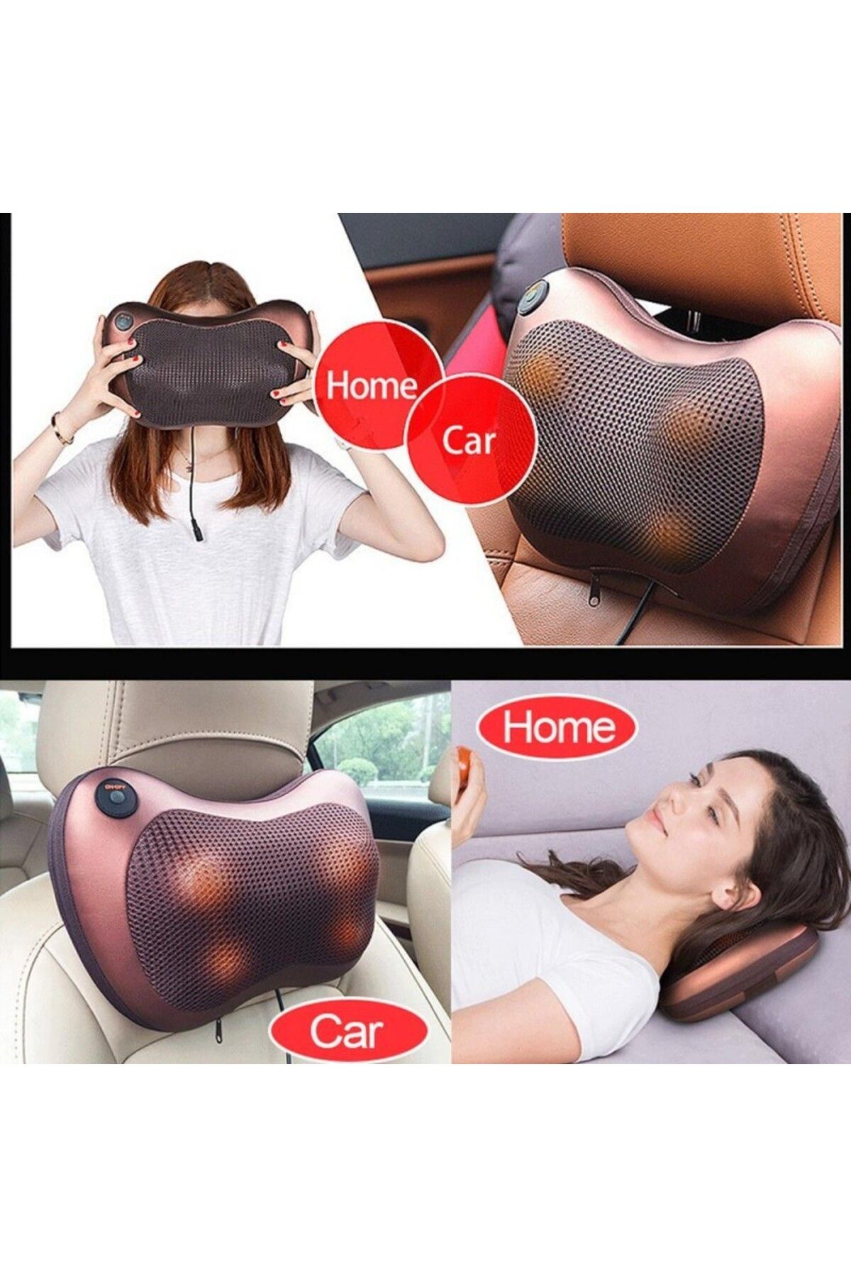 POEBGO FAMİLY'S Car Home Ovmalı Masaj Yastığı, Araç Boyun Masaj Aleti (5162)