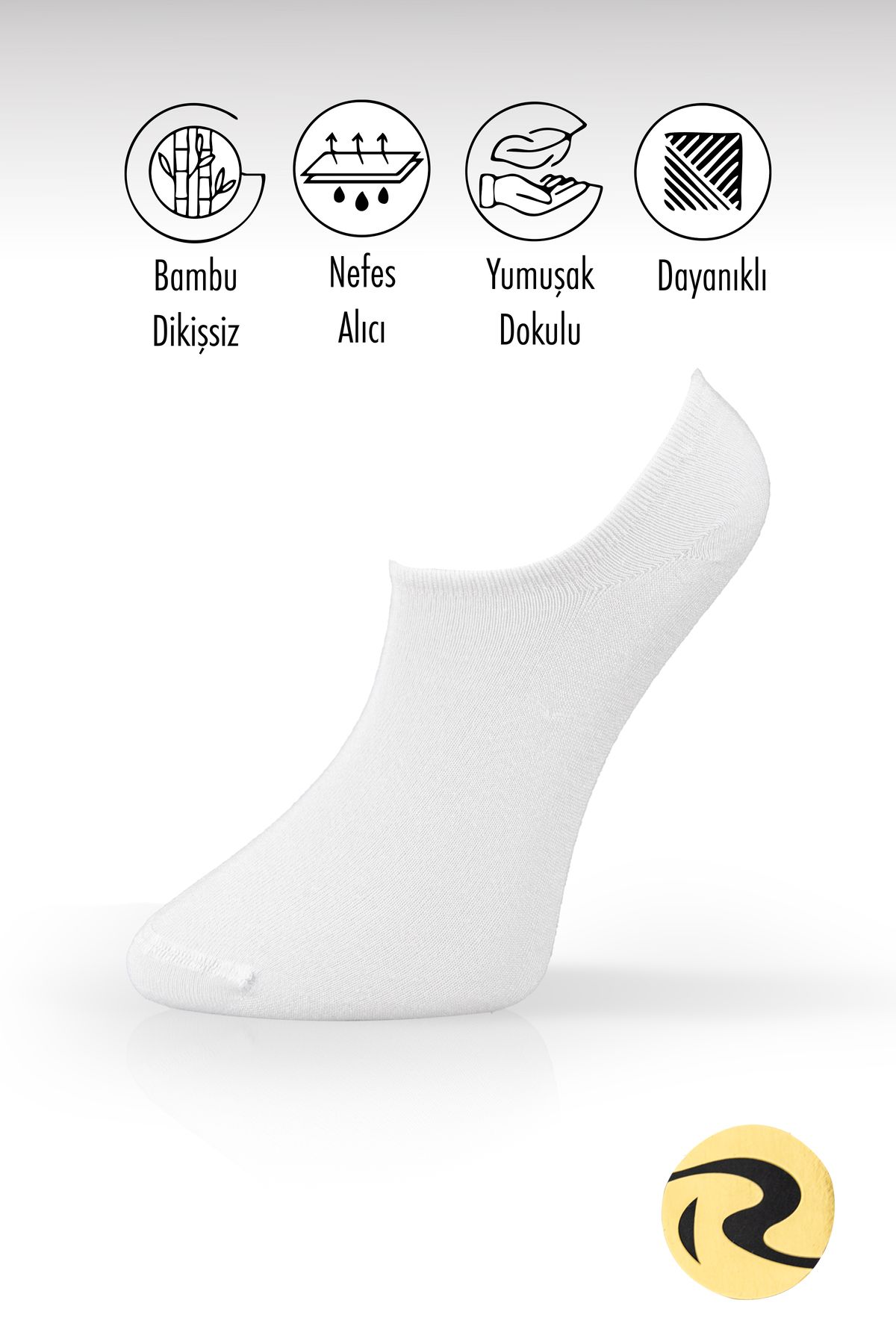Roff Bambu Erkek Patik Düz Beyaz Çorap Dikişsiz Premium Tekli
