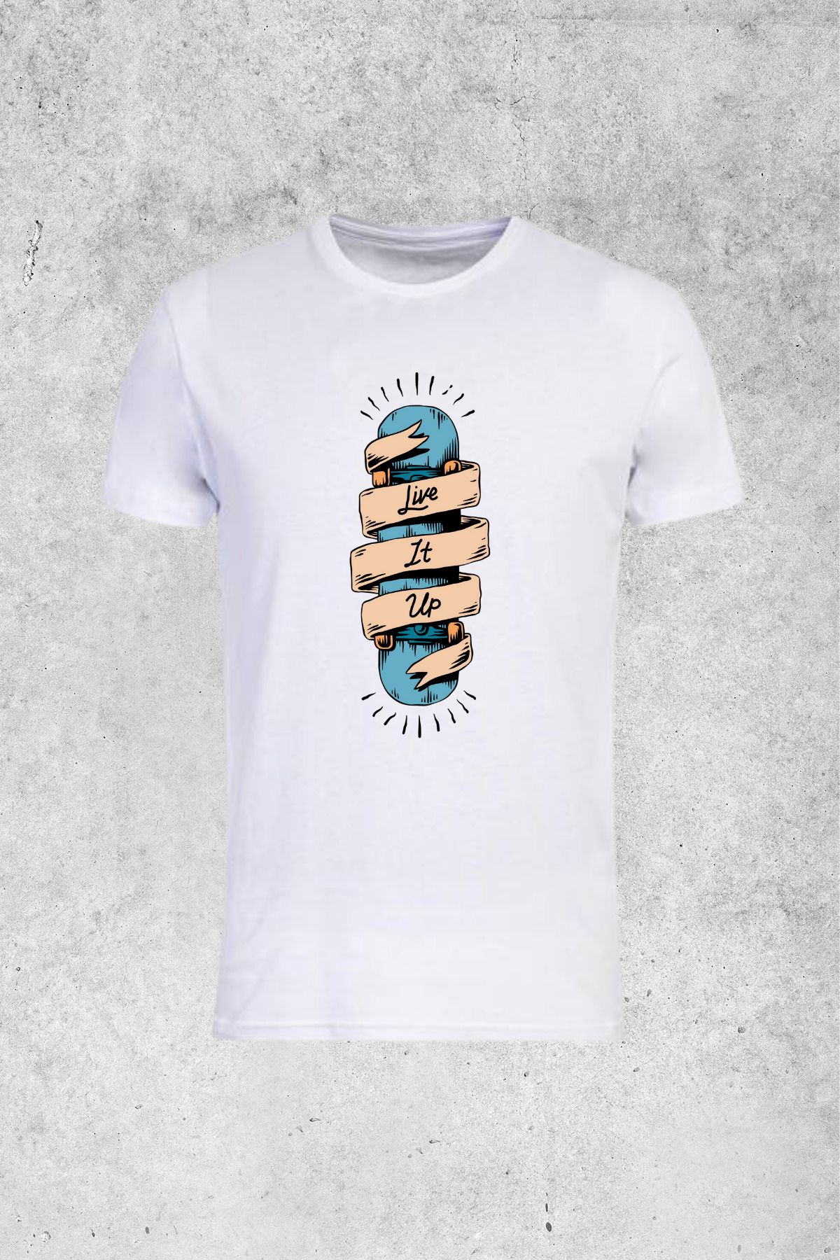 MOLICO Basic Unisex sıfır yaka kısa kolllu LIVE IT UP BASKILI tshirt