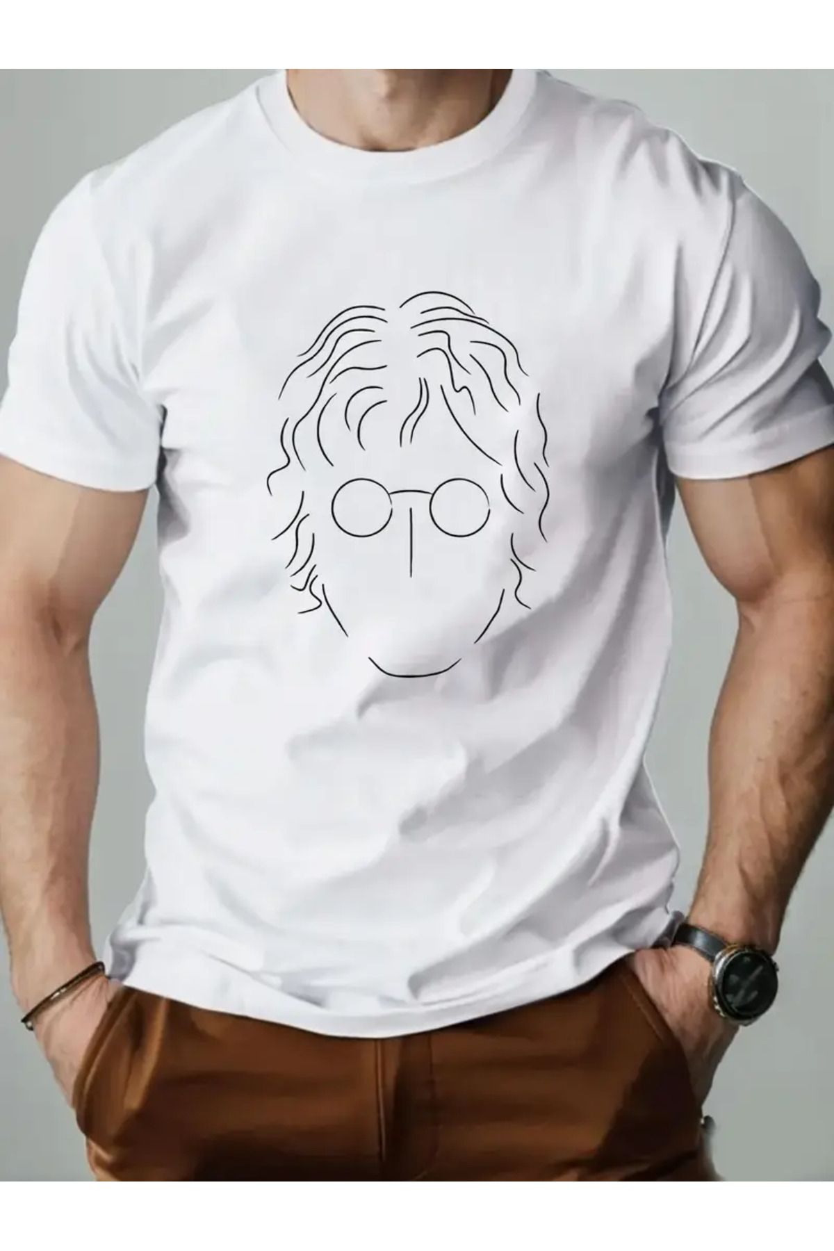 AEMİ Unisex John Lennon Baskılı Oversize Bisiklet Yaka T-shirt