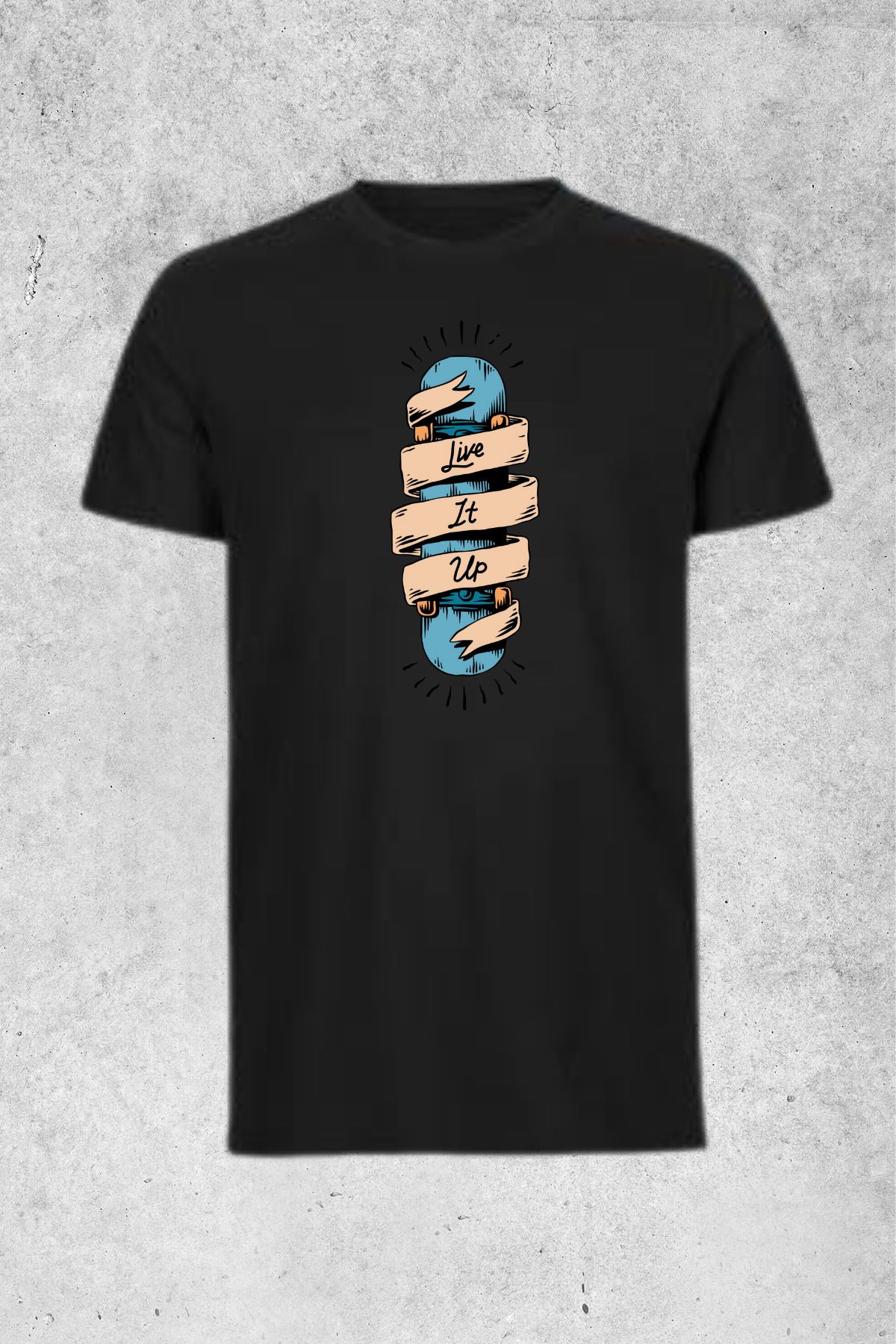 MOLICO Basic Unisex sıfır yaka kısa kolllu LIVE IT UP BASKILI tshirt