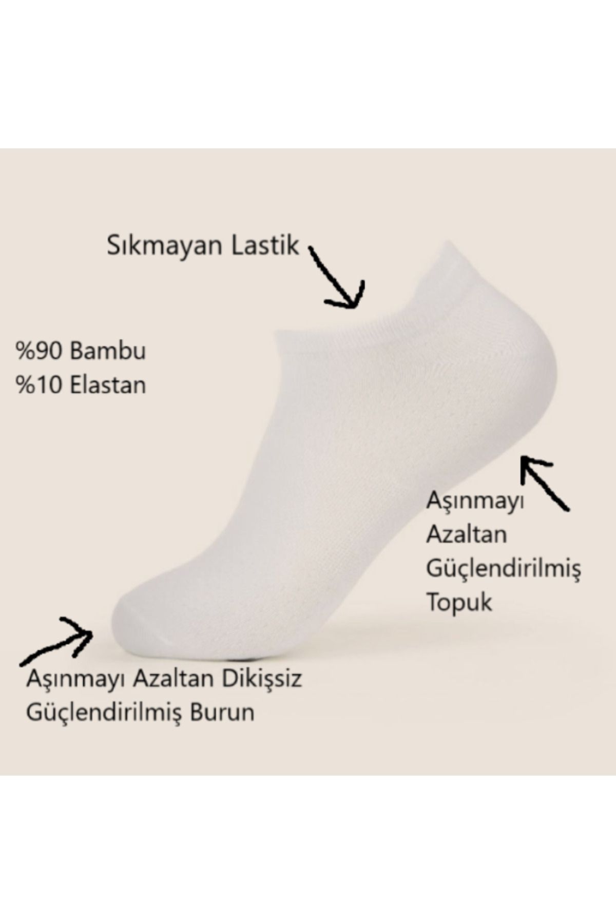 KANERUZ Beyaz Dikişsiz Kokulu Bambu Çorap Unisex 3 Adet