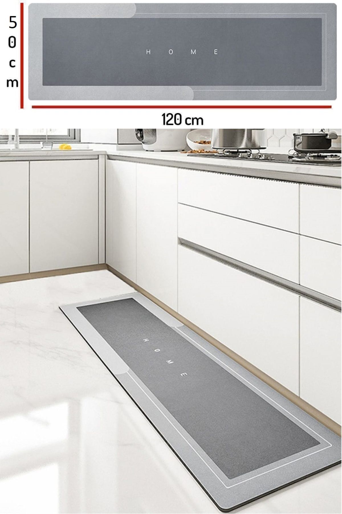 Manosta ( 1 Adet ) 50x120 Cm Banyo, Mutfak Paspası Kaymaz Tabanlı Su Emici Yapı Dikdörtgen