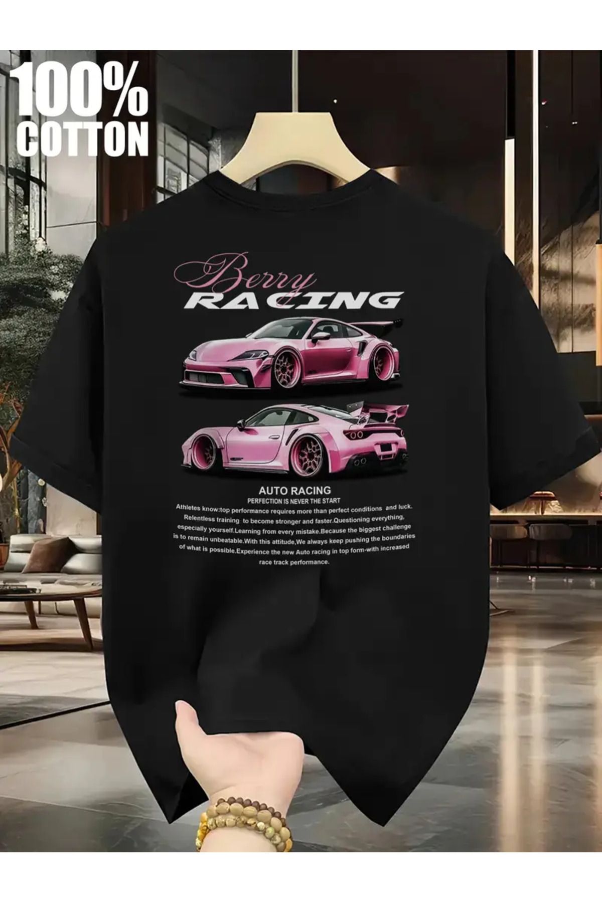 AEMİ Unisex Berry Racing Baskılı Oversize Bisiklet Yaka T-shirt