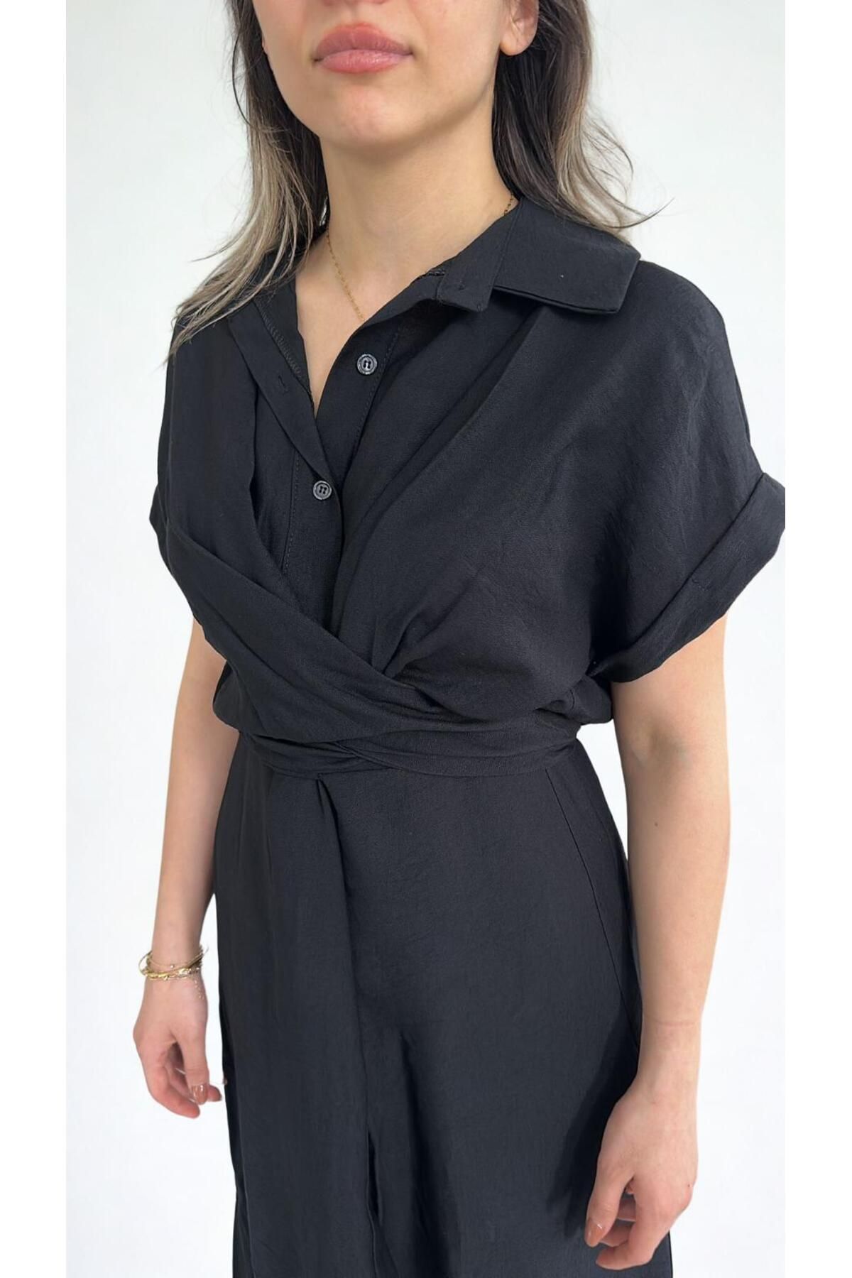 Viskosa VİSKOSA Midnight Elegance Gömlek Elbise