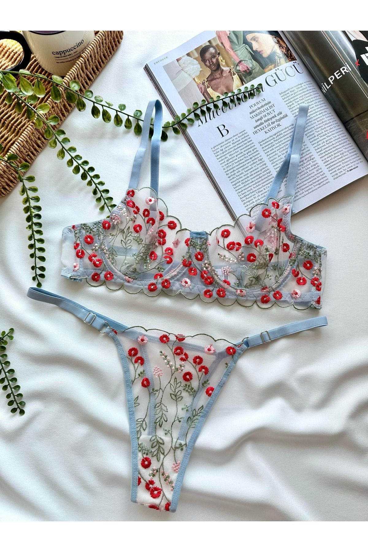BLUE AVCI LINGERIE Mavi Işlemeli Bra Takım