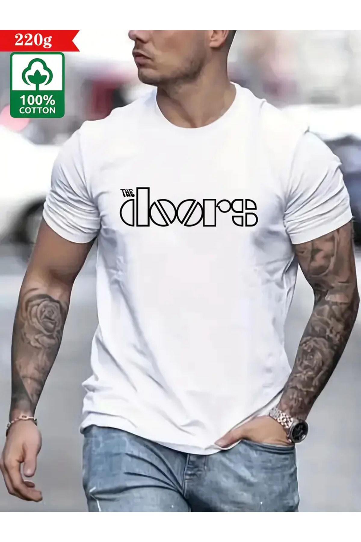 AEMİ Unisex Doors Baskılı Oversize Bisiklet Yaka T-shirt