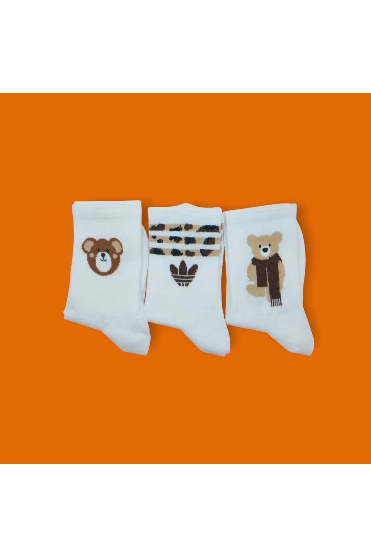 Butik 3'LÜ AYICIK LEOPAR DESENLİ KOLEJ ÇORAP