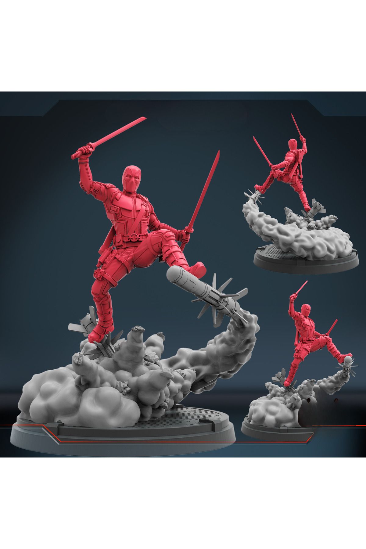 Cochines Deadpool Füzelerin Üstünden Atlayan Figür – Aksiyon Sahnesi, Koleksiyonluk 3D Model (16cm)