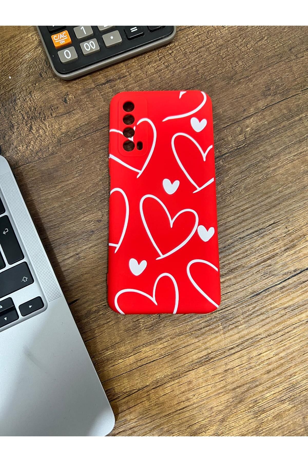 HZR Huawei P Smart 2021 Kalp Desenli Kırmızı Silikon Kılıf