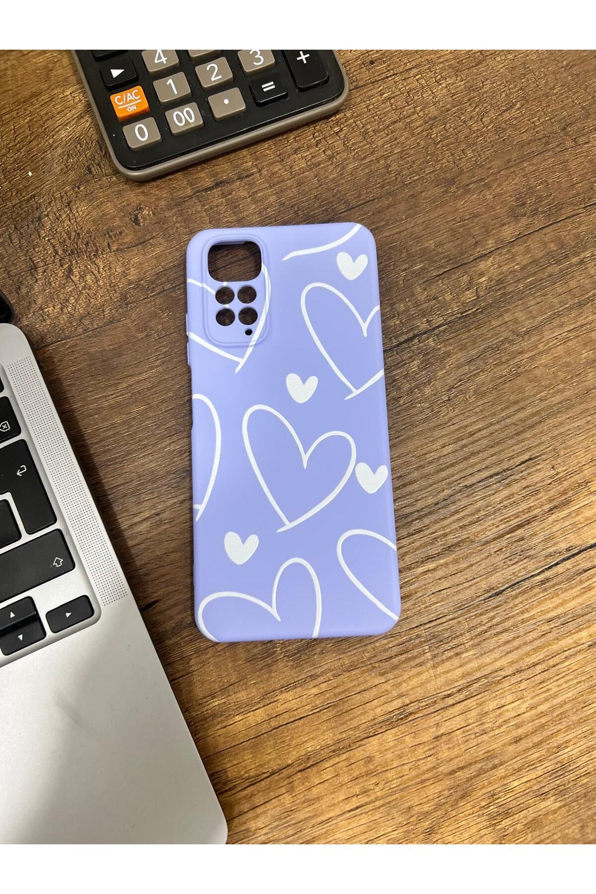 HZR Xiaomi Redmi Note 11 Kalp Desenli Mavi Silikon Kılıf