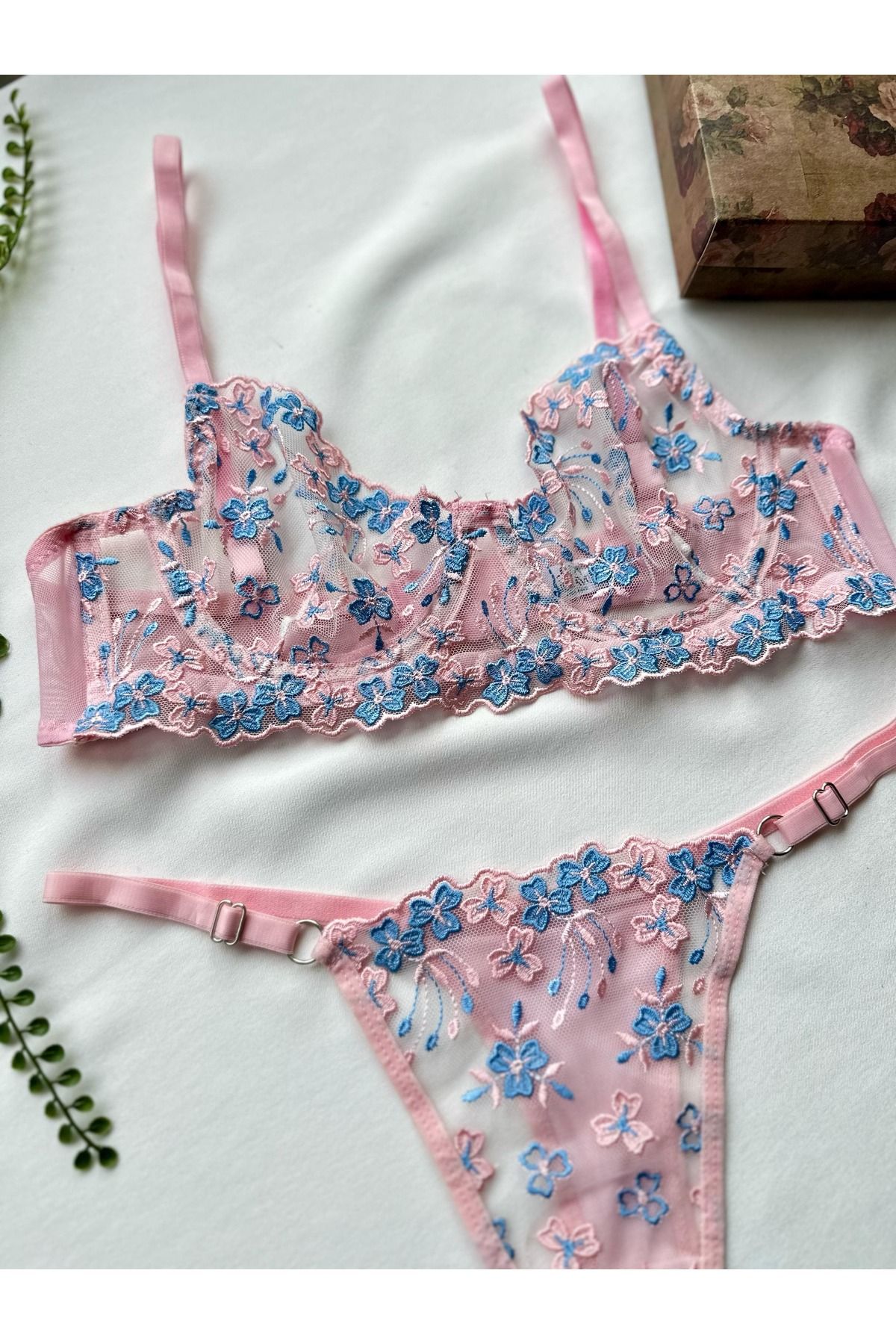 BLUE AVCI LINGERIE Pudra Işlemeli Bra Takım