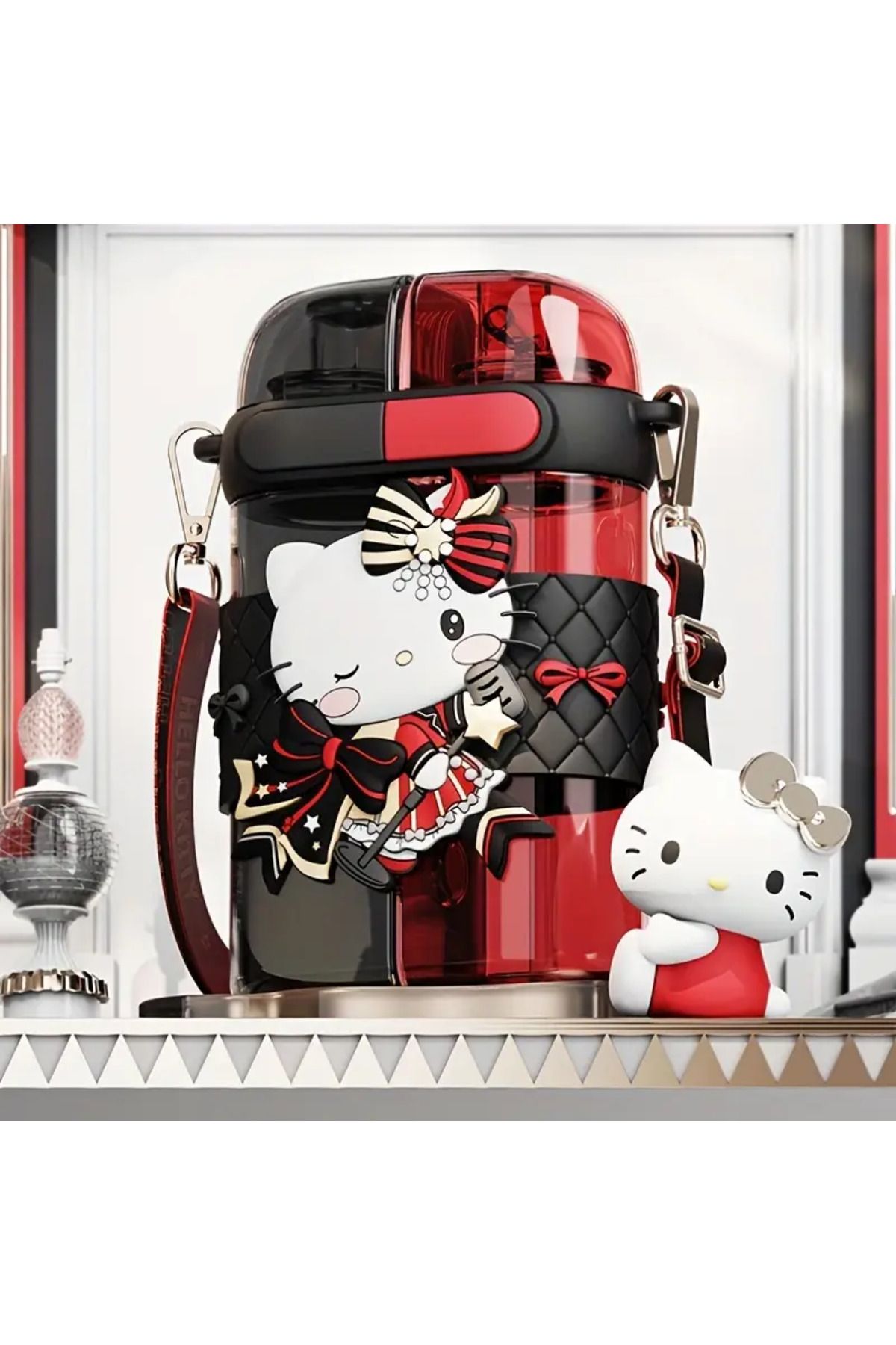 ada çanta kırtasiye Çocuk Suluk Matara 640ml Askılı Hello Kitty Figürlü Iki Bölmeli Kapak Plastik Ad11424