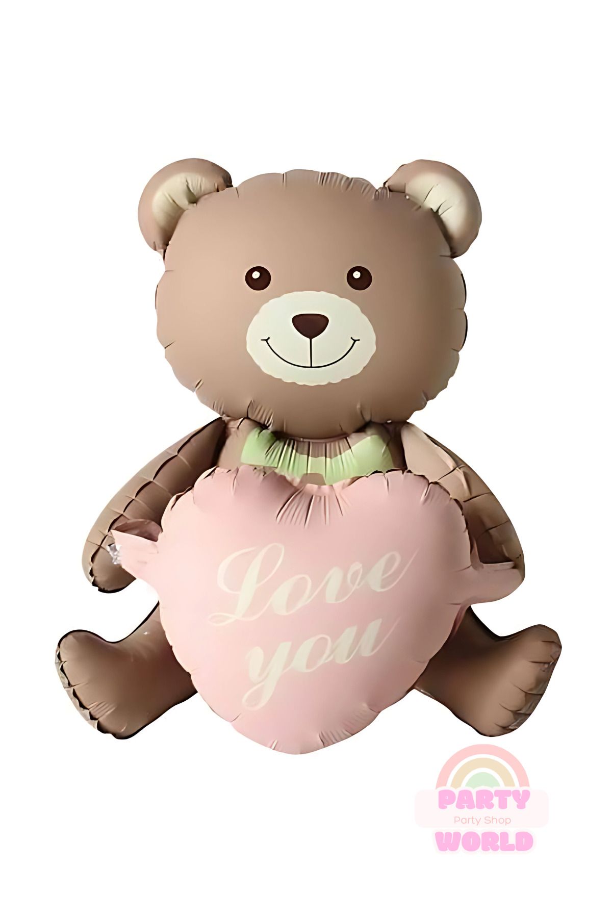 party world Pembe Kalpli Oturan Ayı Folyo Balon – 65 cm