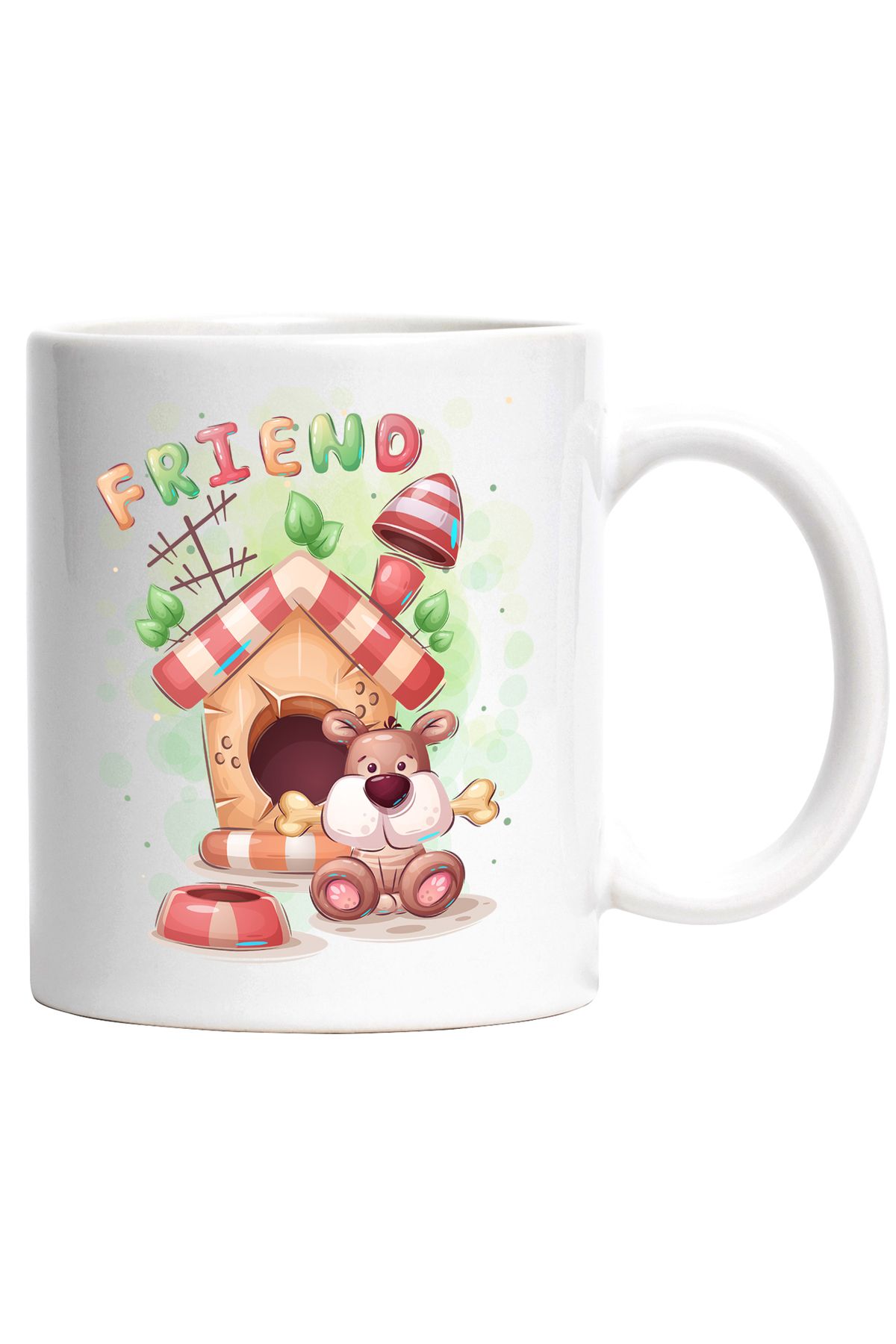 StoryGift Romania Cana Cu Mesaj In Engleza Friend, Caine, Os, Cotet, Frunze, Multicolor 330 Ml, Ce, Cu Maner Alb - One Size