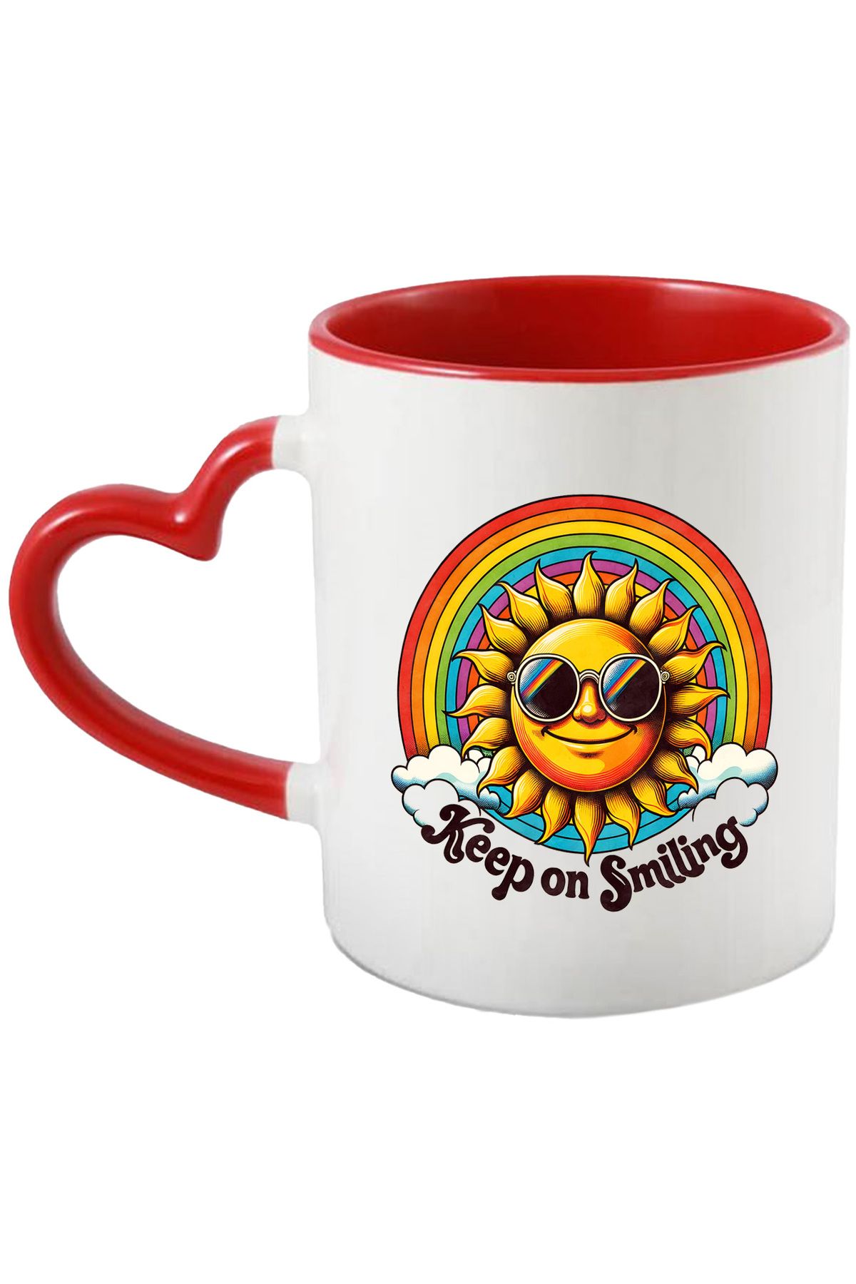 StoryGift Romania Cana Cu Mesajul "keep On Smiling", Stilul Hippie, Cultura, Ilustratie, Psihedeli, Cu Maner Inim Stg - One Size