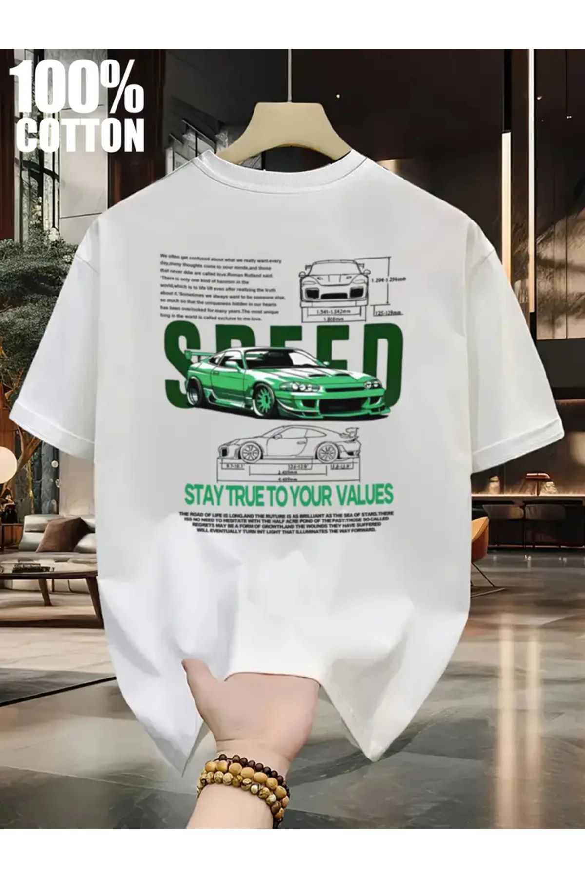 AEMİ Unisex Speed Baskılı Oversize Bisiklet Yaka T-shirt