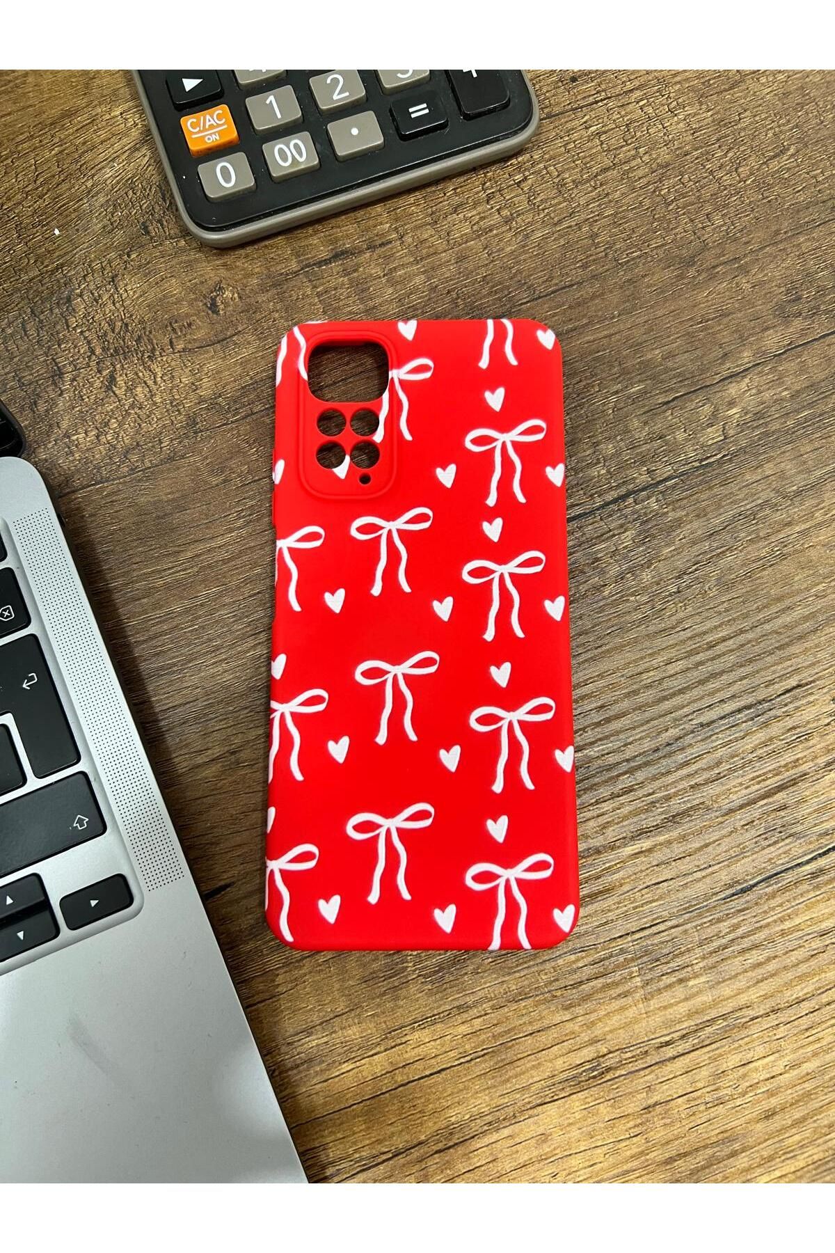 HZR Xiaomi Redmi Note 11 S Kurdele Desenli Kırmızı Silikon Kılıf