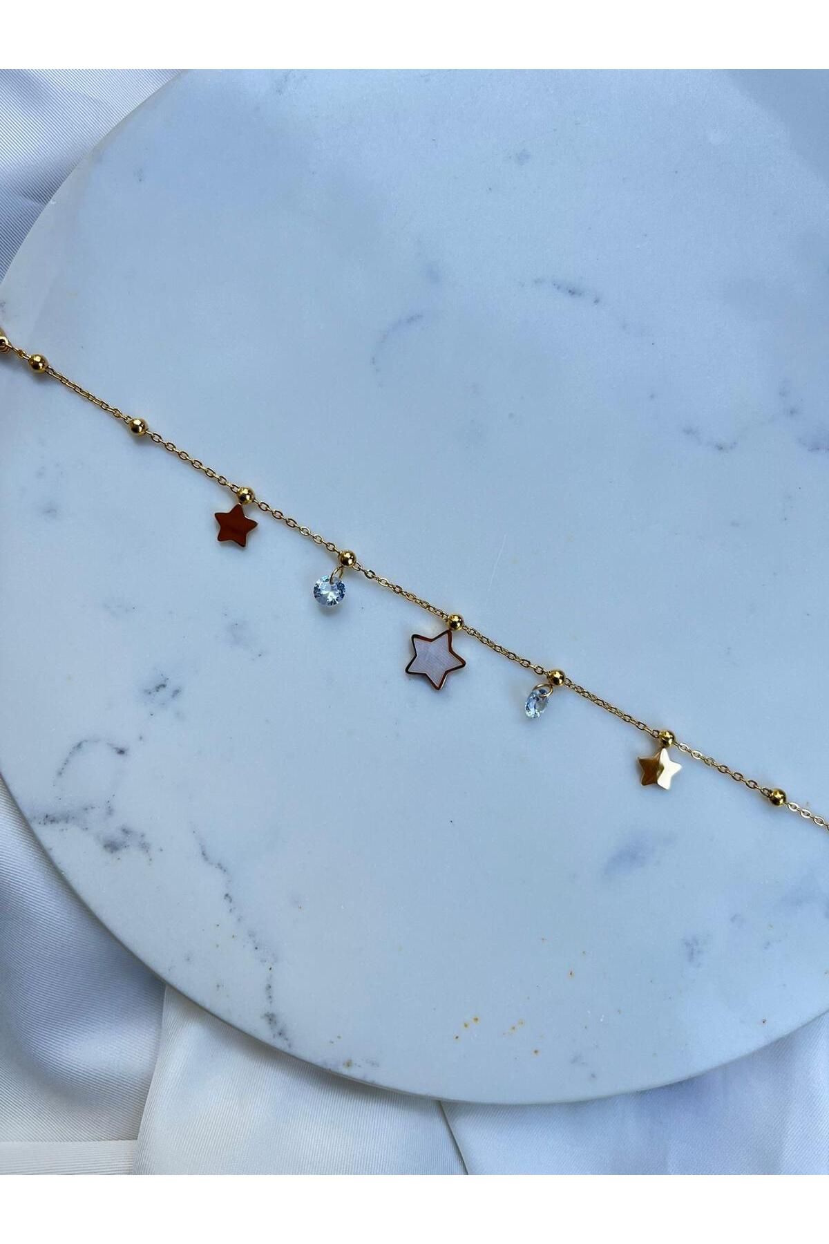 Orvix Accessories ÇELİK KARARMAZ YILDIZ MOTİFLİ KADIN HALHAL YAZLIK HALHAL ABİYE HALHAL HEDİYELİK HALHAL