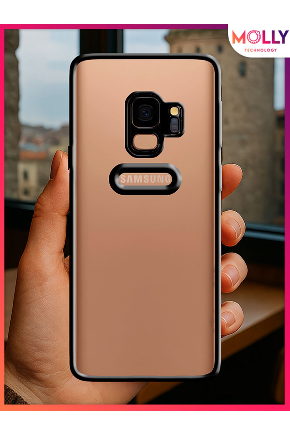 Molly Samsung Galaxy S9 İçin Kenarları Siyah Lens Koruyuculu Lou Lazer Şeffaf Silikon Kılıf