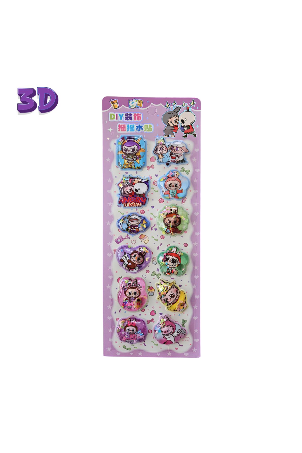 Fancy Space Labubu 3 Boyutlu Sulu Sticker Mor2