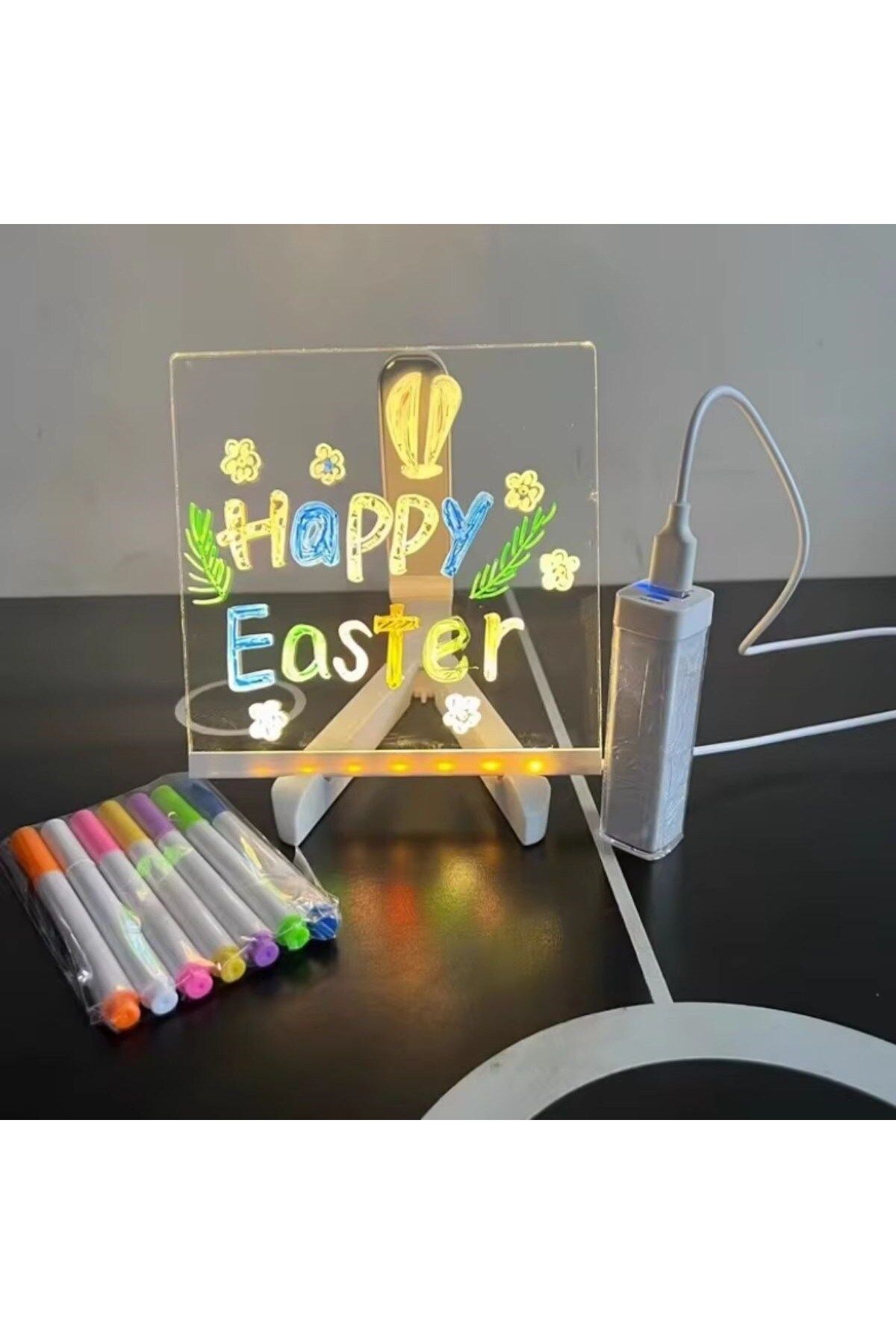 Lucest Yeni Dr Led Işıklı Kendiliğinden Renkli Fosforlu Kalemli Kare Yazı Panosu 20X20 Cm (4172) Kampanyalı