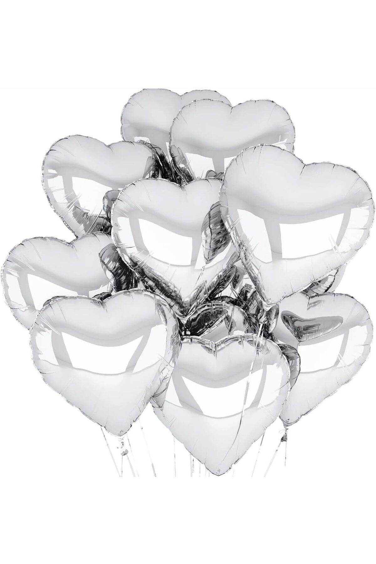 melfxxl eticaret Metalize Parlak Gümüş Kalp Şekilli Uçan Balon Folyo 18 inç 45 cm 10 Adet (4767) - Lisinya