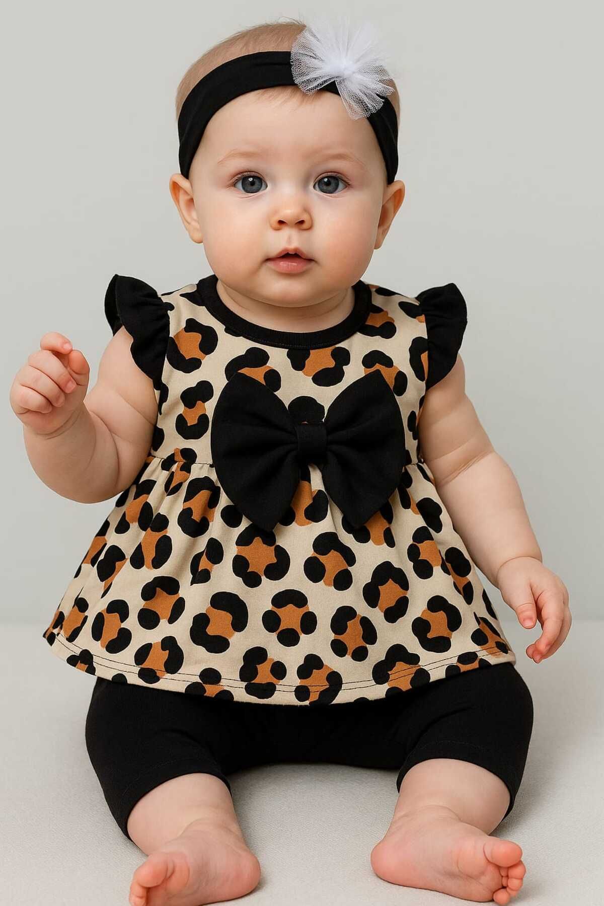 Oz Baby Leopar Baskılı Kız Çocuk 3'Lü Bebek Takım