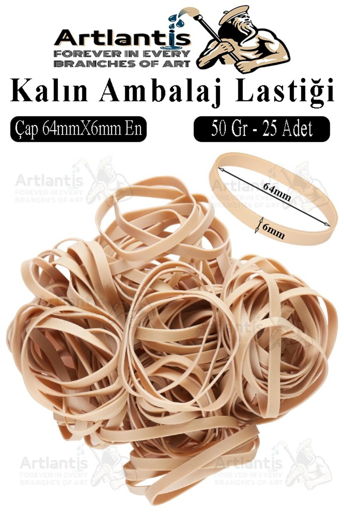 Artlantis Kalın Ambalaj Lastiği 50 gr 25 li 1 Paket %100 Kauçuk 64x6mm Geniş Büyük Paket Lastik Kasa Poşet Taş