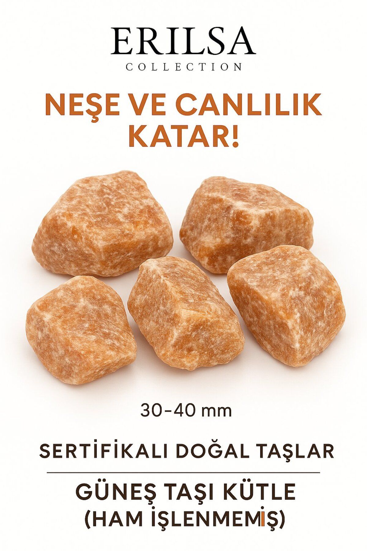 Erilsa Sertifikalı Ham İşlenmemiş Güneş Taşı Kütle – El Taşı | Yaşam Enerjisi ve Özgüvenin Doğal Kaynağı