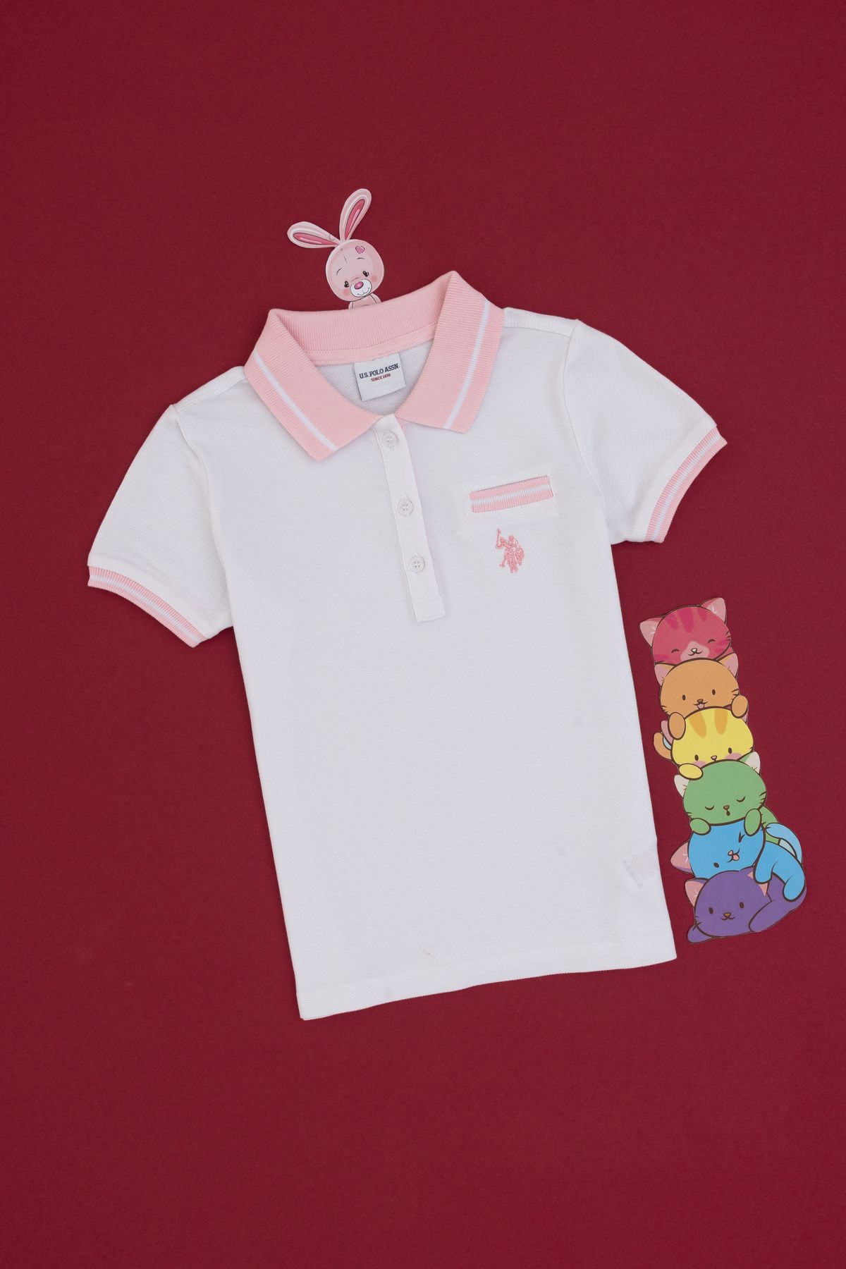 U.S. Polo Assn. Kız Çocuk Beyaz Polo Yaka Tişört 50310223-vr013