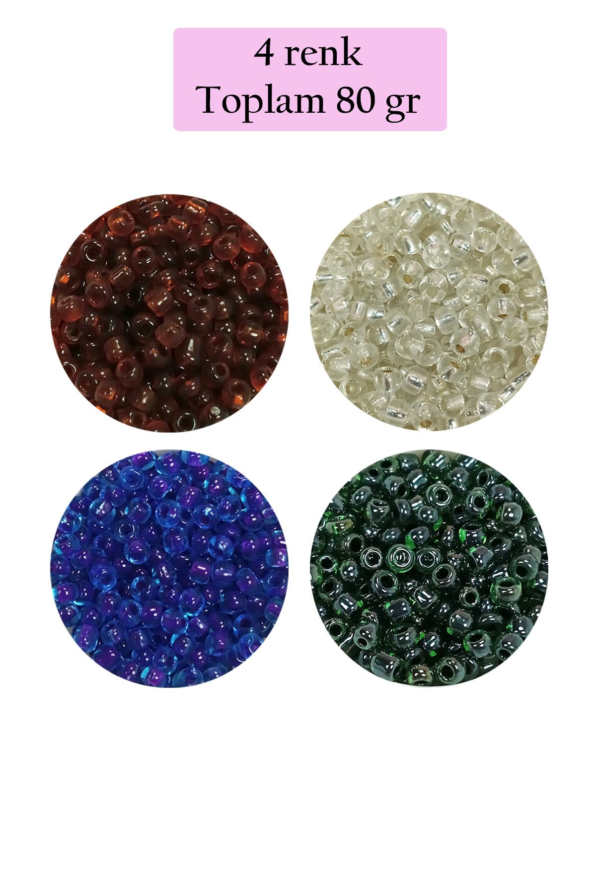 Royaleks Dökme Cam Kum Boncuk (8/0) 3 mm - 4 Renk - Toplam 80 Gram - BNC420