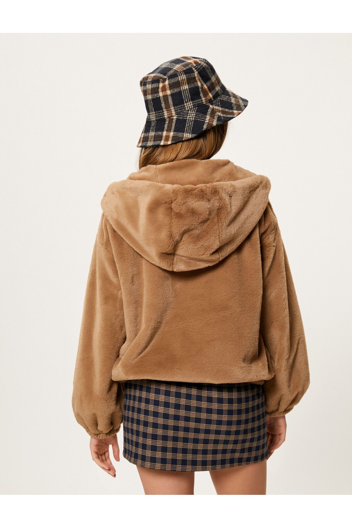 Koton-Hooded Plush Jacket Zippered Long Sleeves with Elastic Cuffs 4