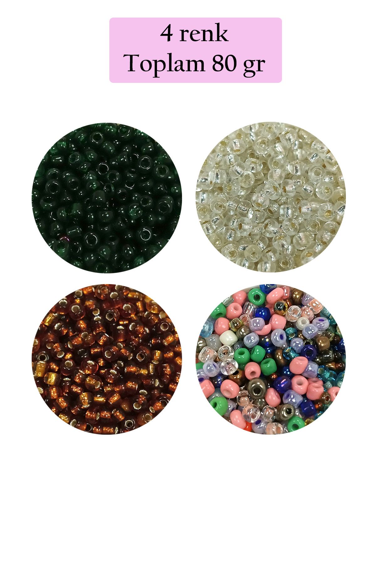 Royaleks Dökme Cam Kum Boncuk (8/0) 3 mm - 4 Renk - Toplam 80 Gram - BNC419