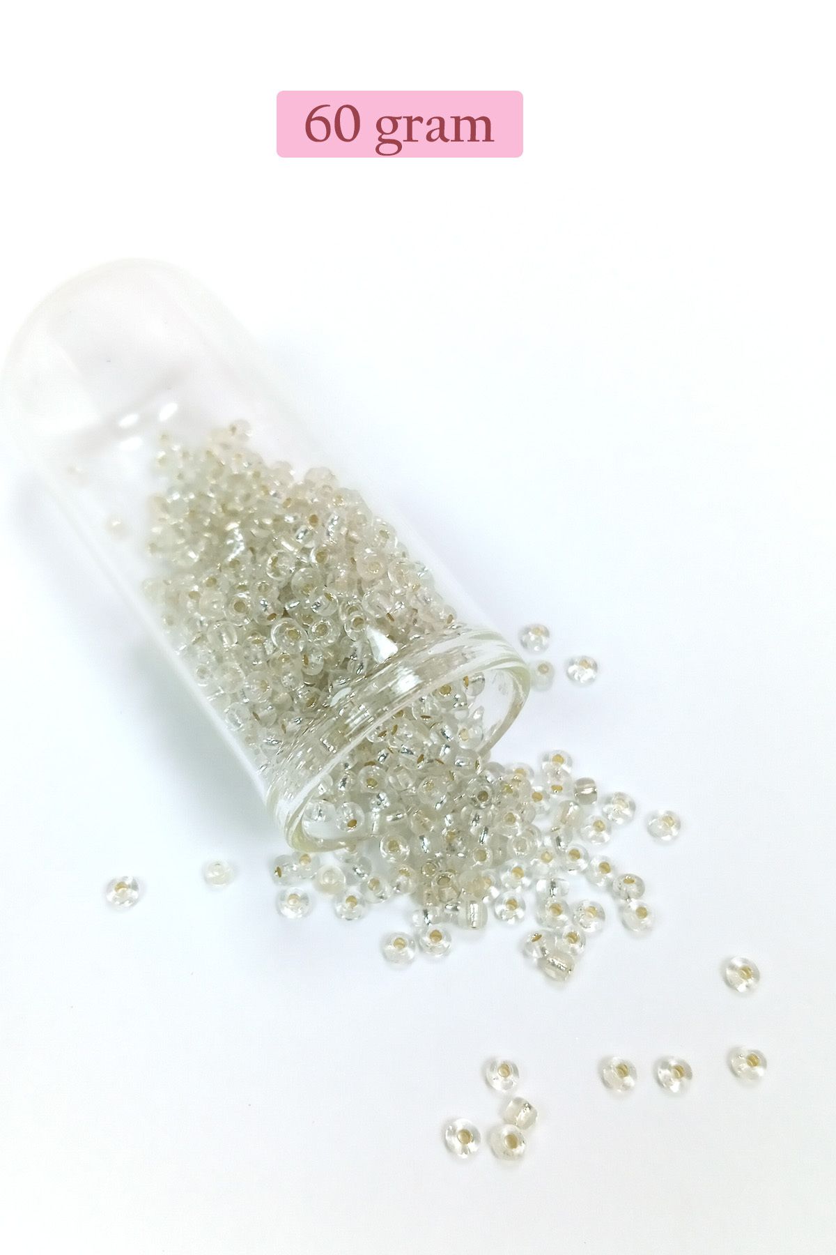 Royaleks Dökme Cam Kum Boncuk (8/0) 3 mm - 60 Gram - Şeffaf Beyaz - BNC197