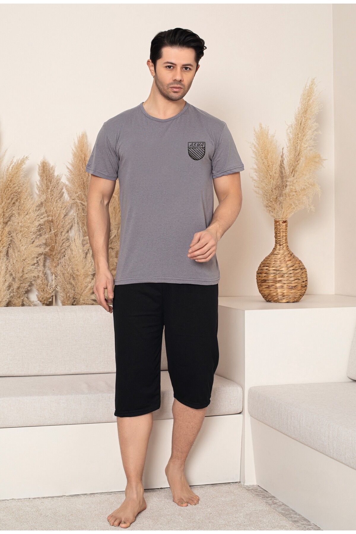 ASMATEKSTİL Erkek Kapri Pijama Takımı