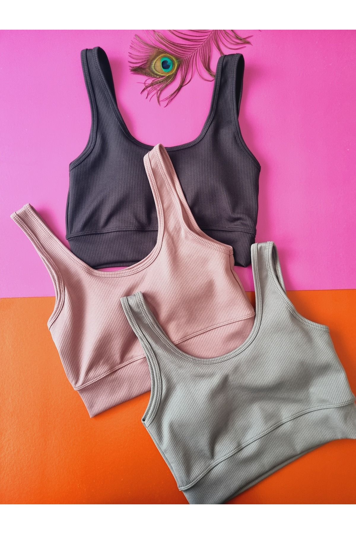 Demirsa Boutique Fitilli 3'lü Açık Mürdüm, Siyah ve Çağla Yeşil Renk Çıkarılıp Takılabilir Pedli Kadın Büstiyer