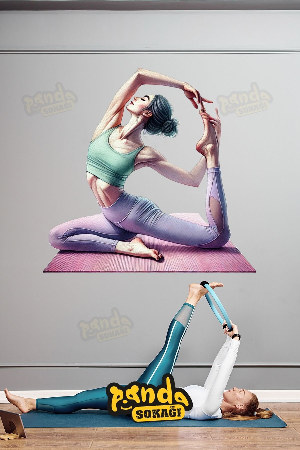 PANDA SOKAĞI Pilates Kendinden Yapışkanlı Duvar Kağıdı Sticker, Pilates Sticker,